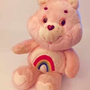 Kenner 1983 Vintage 13” Pink Care Bear Plush Rainbow Cheer Bear